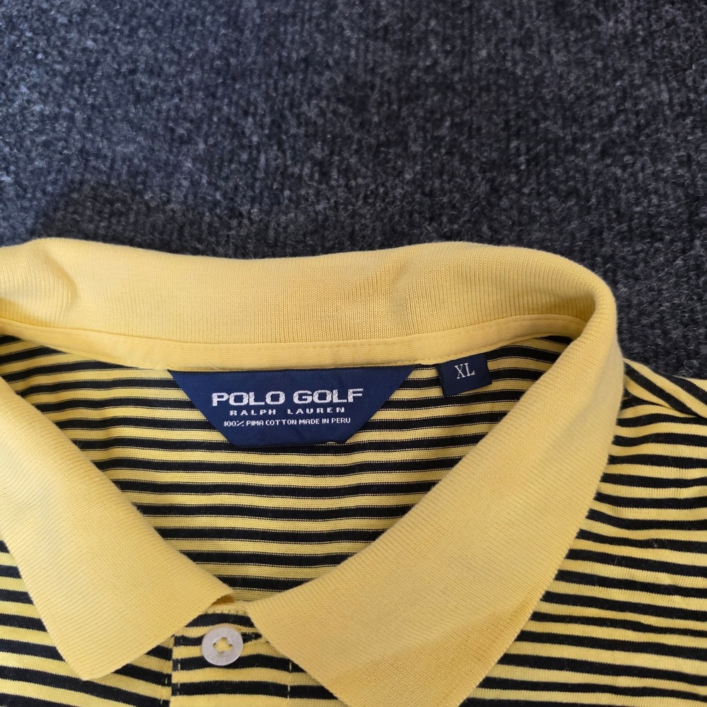 Polo Golf Ralph Lauren Shirt Mens XL Yellow Black Striped Pima Cotton Polo